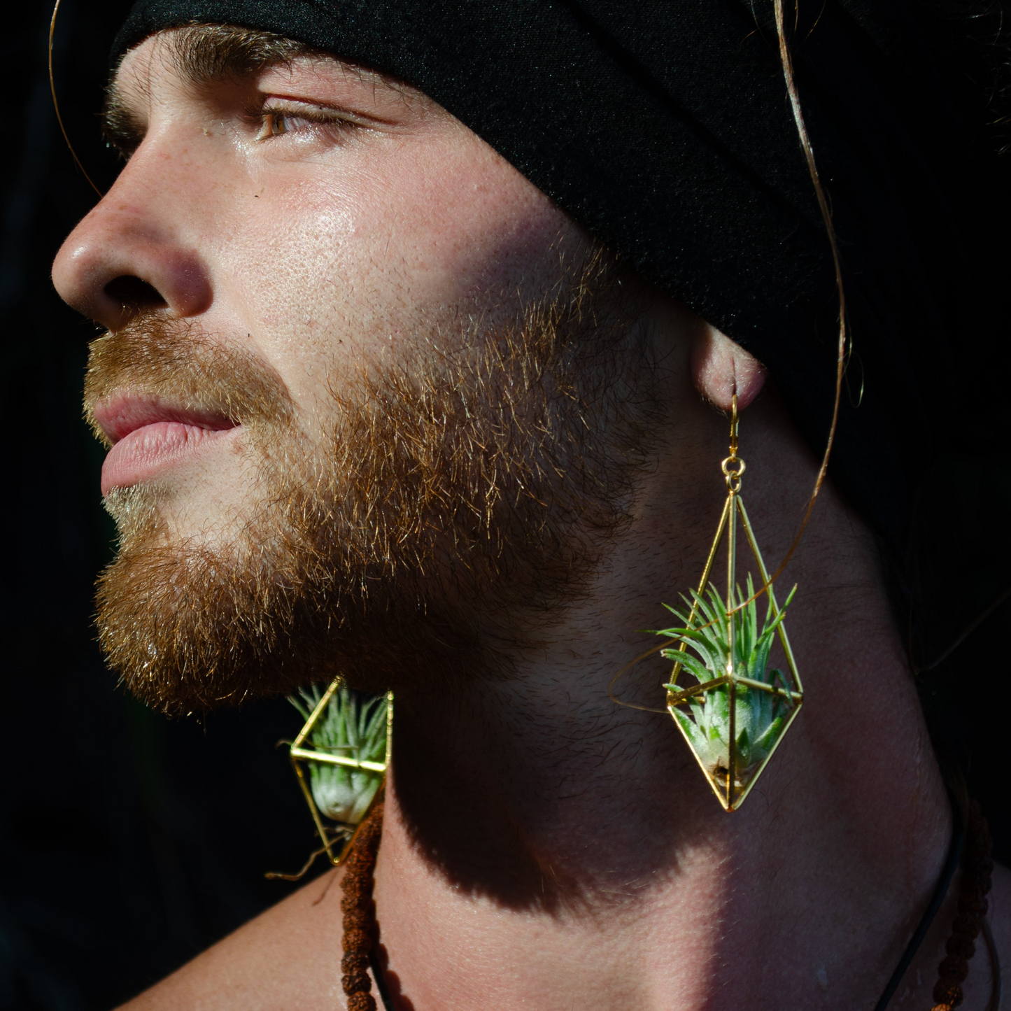 24K Gold Long Tetrahedron Air Plant Earrings ~ Minimalist Geometric Earrings