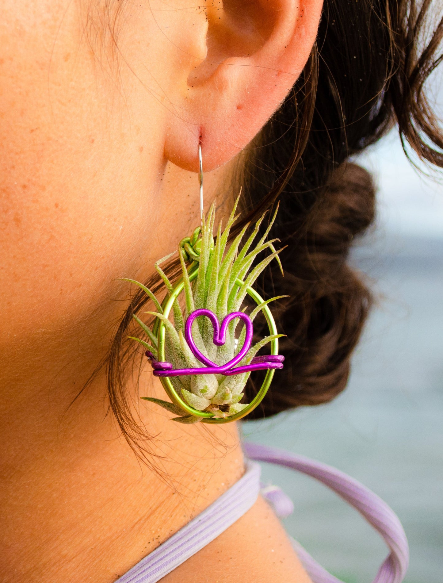 Heart Infinity Air Plant Orb Earrings ~ Heart and Infinity Wire Designs