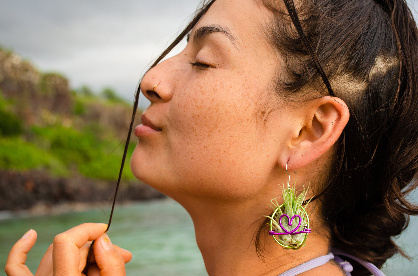 Heart Infinity Air Plant Orb Earrings ~ Heart and Infinity Wire Designs