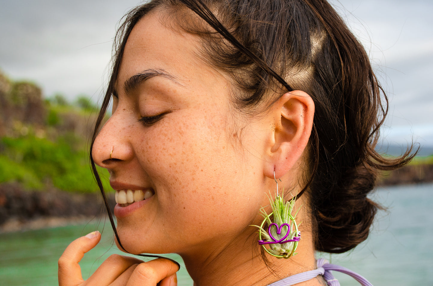 Heart Infinity Air Plant Orb Earrings ~ Heart and Infinity Wire Designs