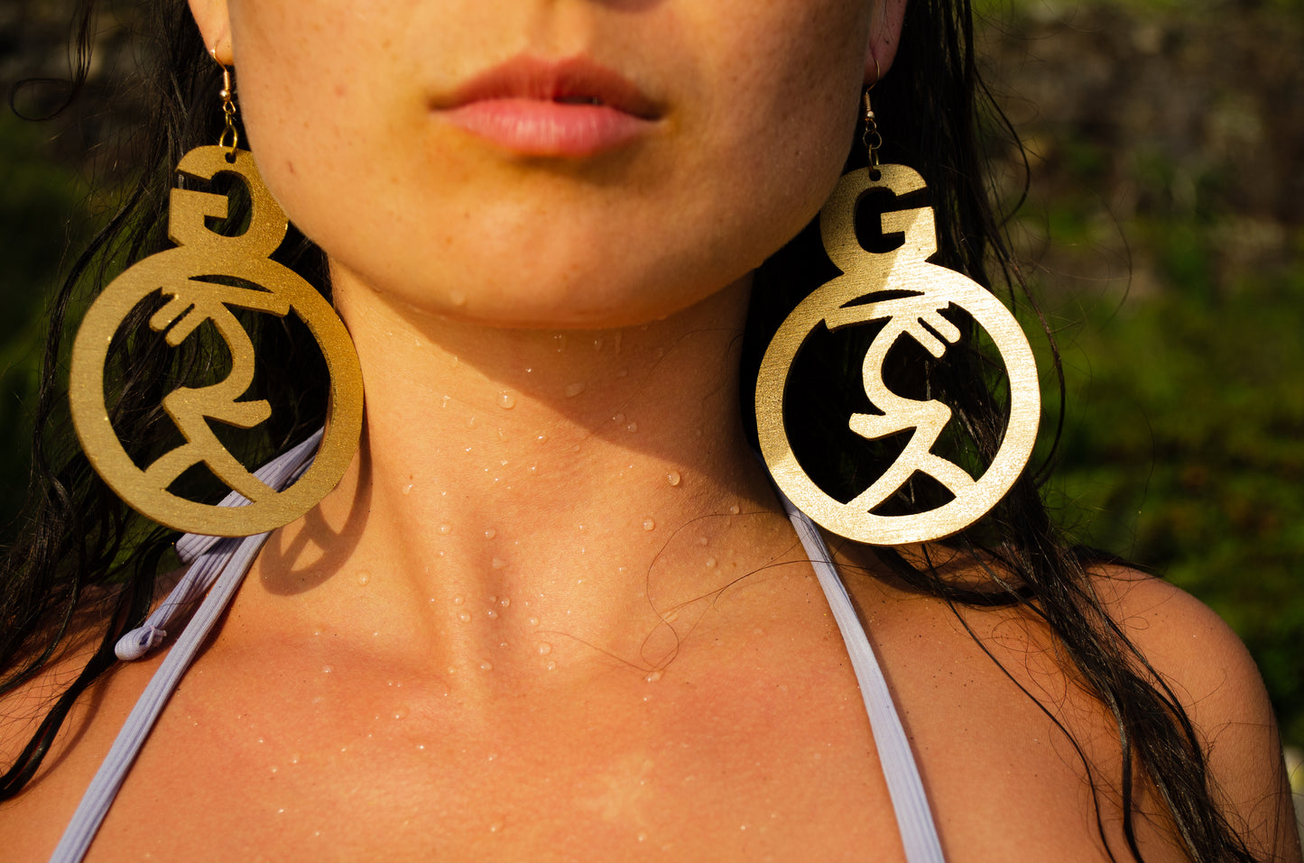 Goddess Ankanji Key Code Light Language Wooden Hoop Earrings