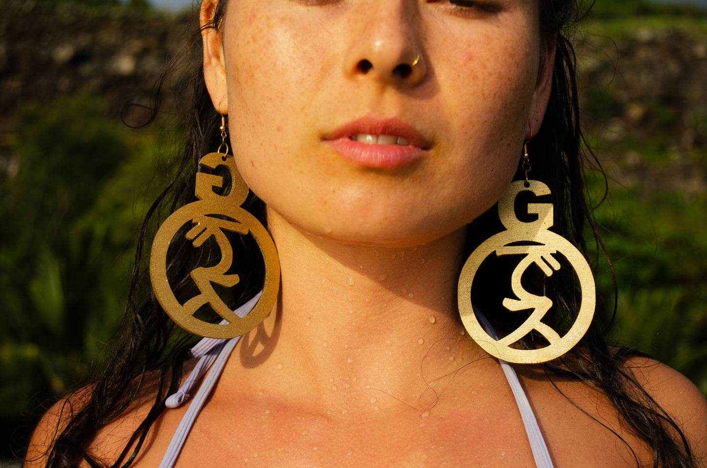 Goddess Ankanji Key Code Light Language Wooden Hoop Earrings