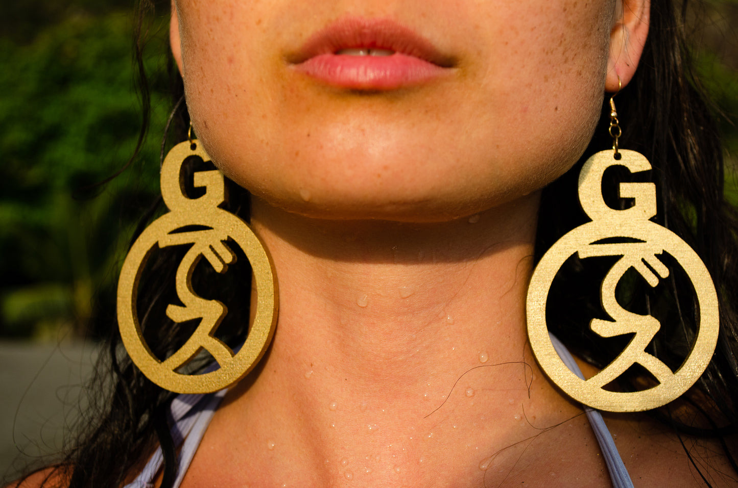 Goddess Ankanji Key Code Light Language Wooden Hoop Earrings
