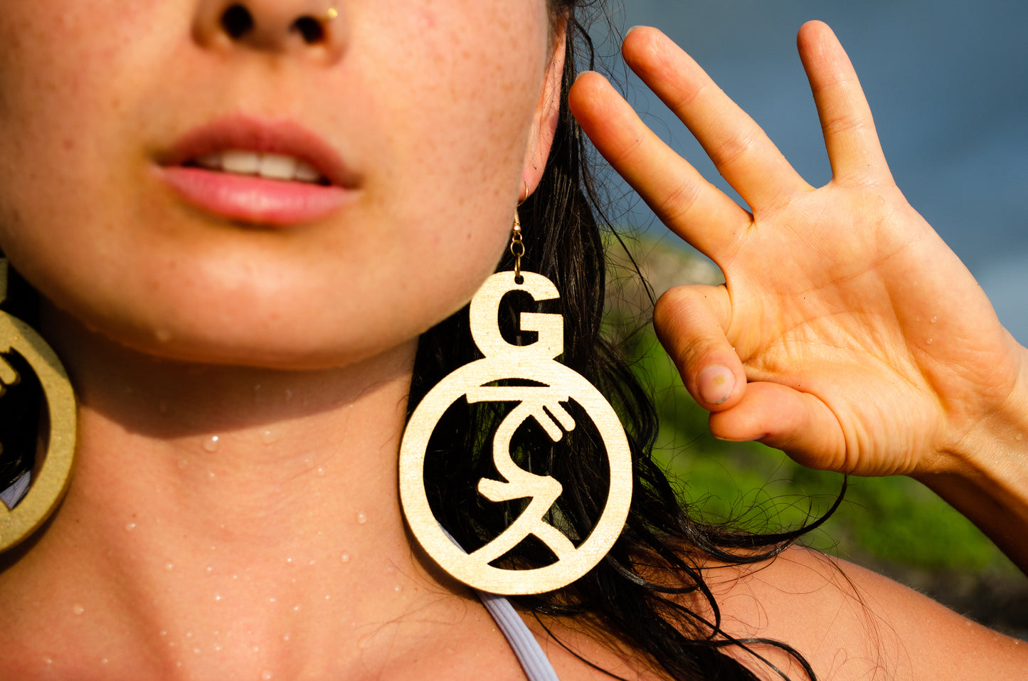 Goddess Ankanji Key Code Light Language Wooden Hoop Earrings