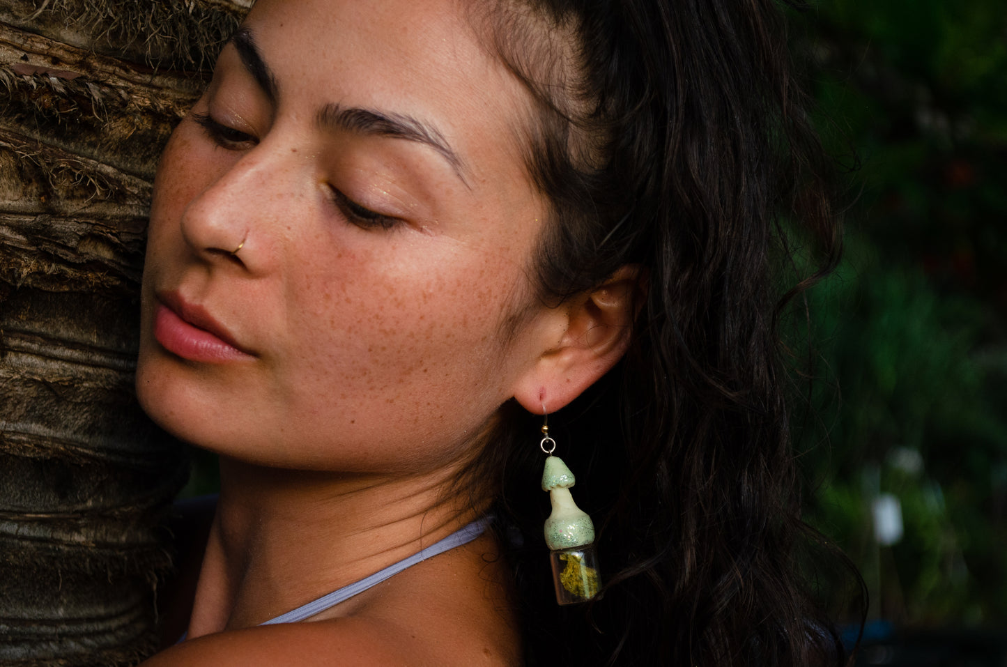 Glowing Mushroom Jar Container Earrings Screw Top Lid