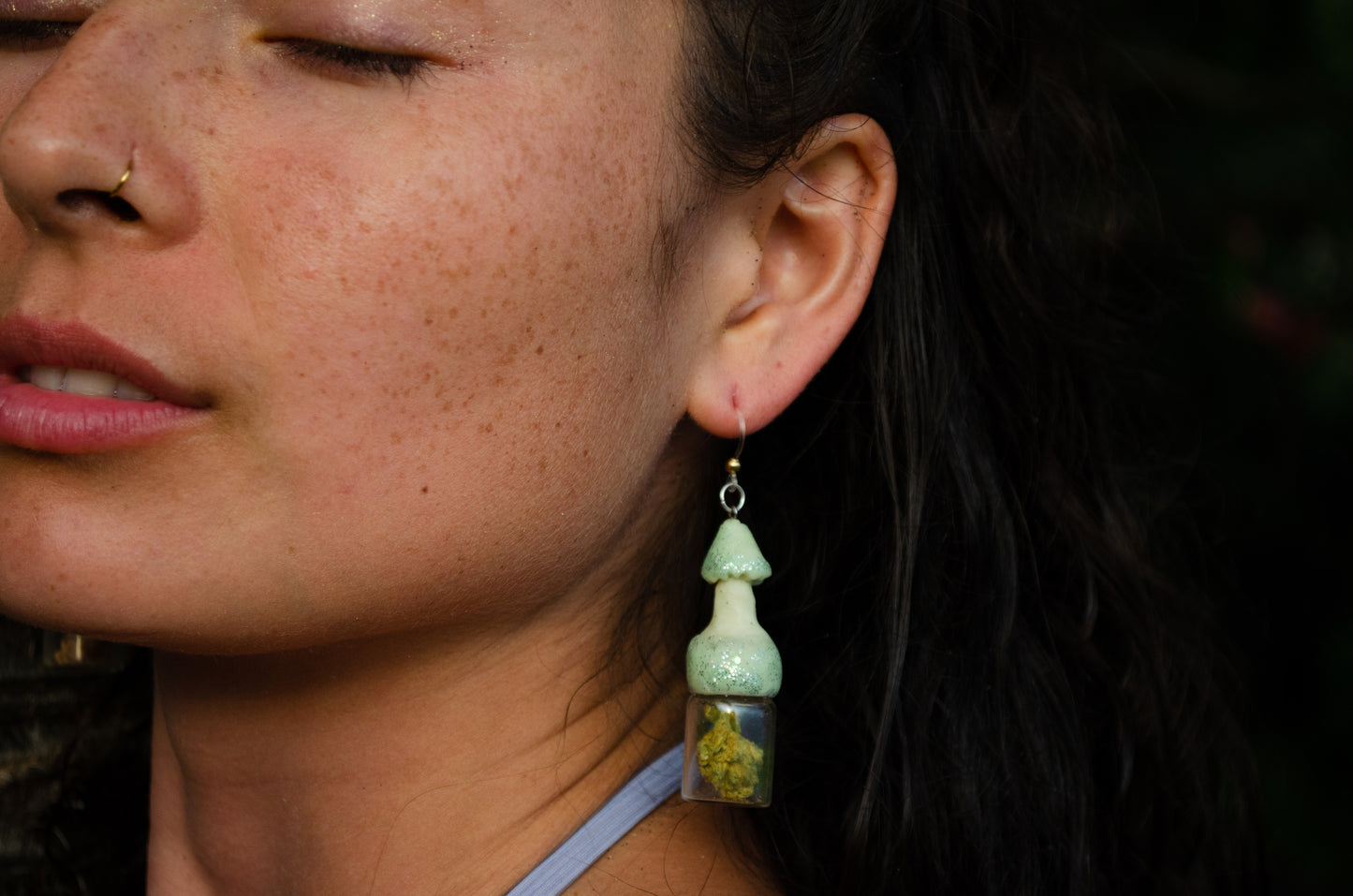 Glowing Mushroom Jar Container Earrings Screw Top Lid