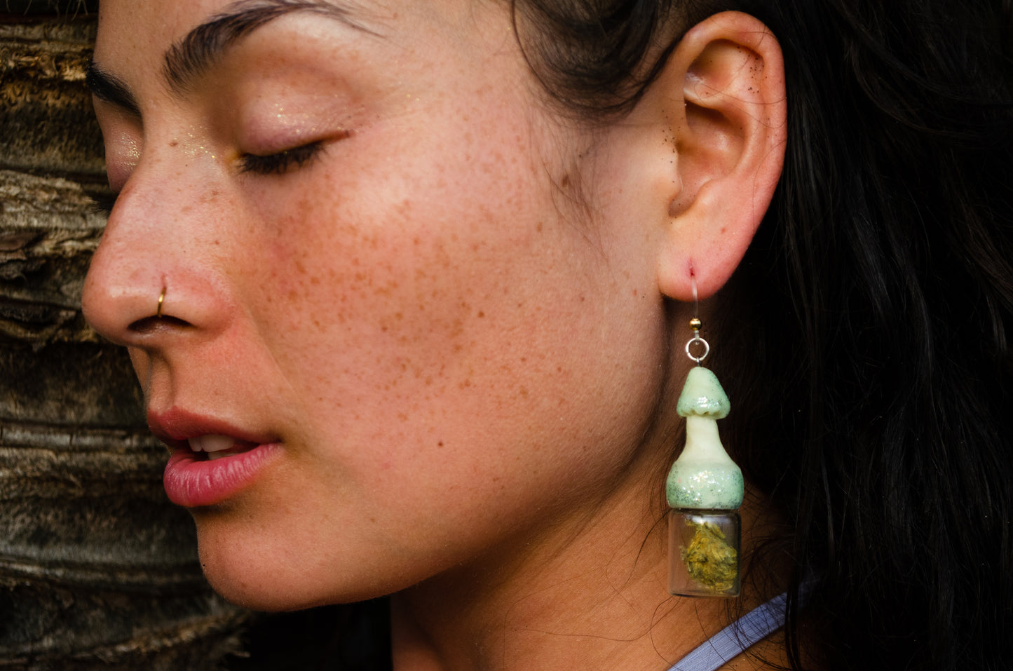 Glowing Mushroom Jar Container Earrings Screw Top Lid