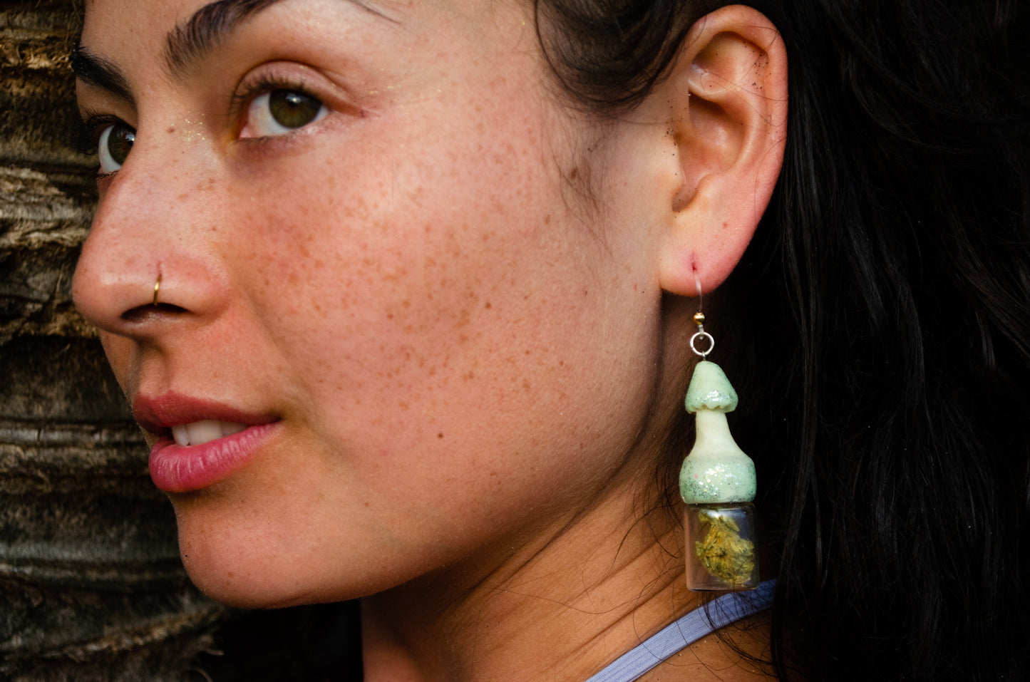 Glowing Mushroom Jar Container Earrings Screw Top Lid