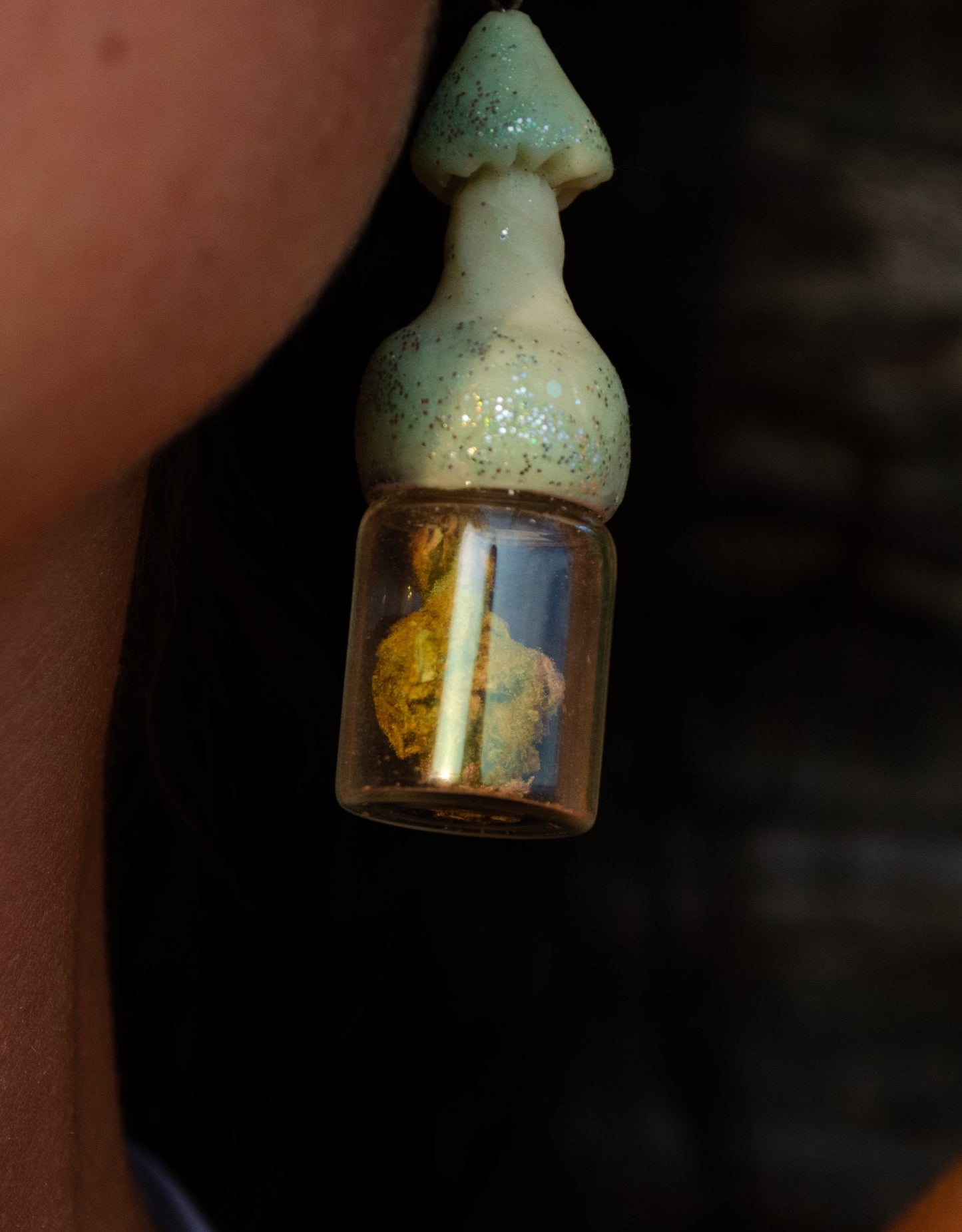 Glowing Mushroom Jar Container Earrings Screw Top Lid