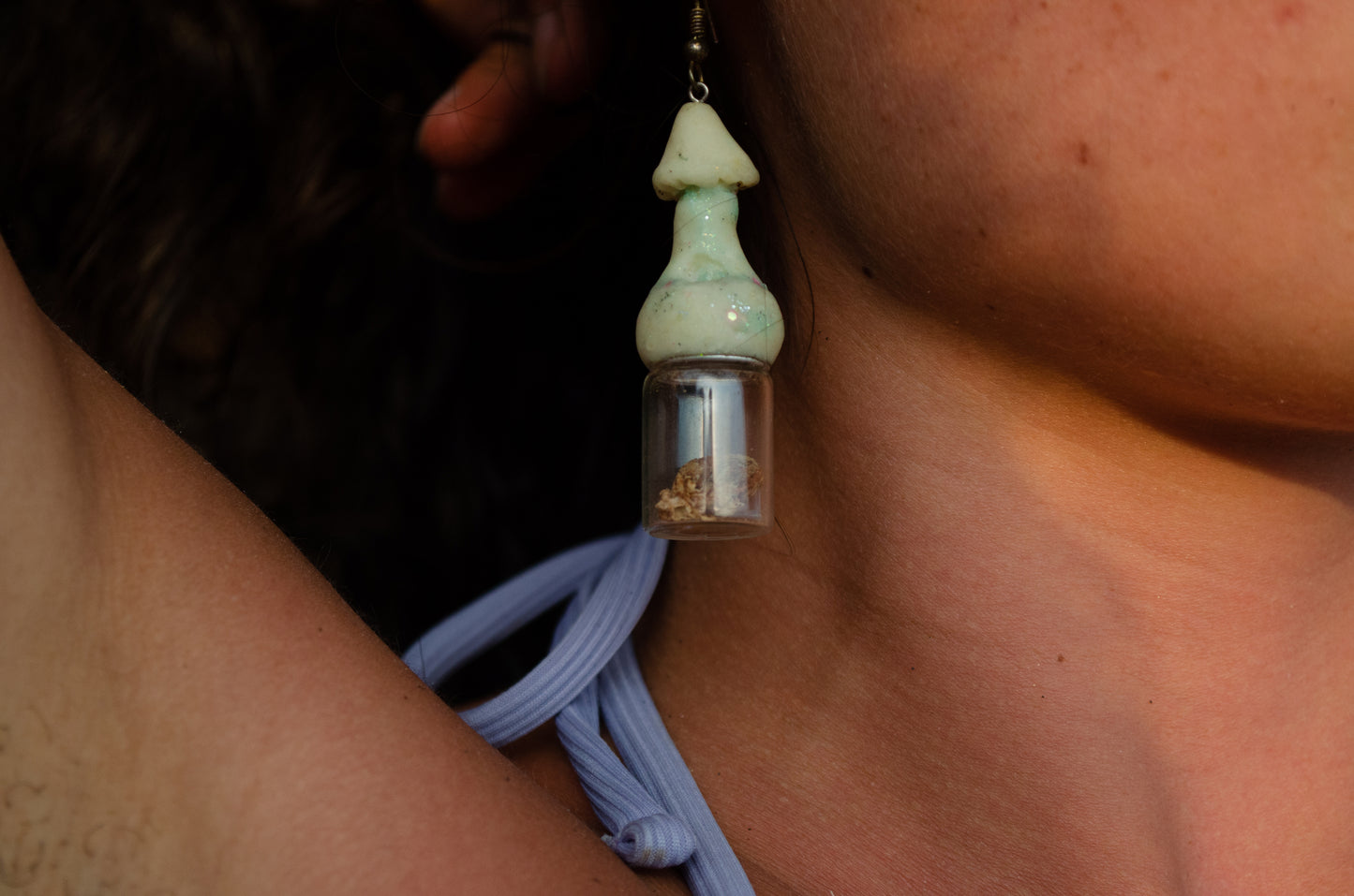 Glowing Mushroom Jar Container Earrings Screw Top Lid