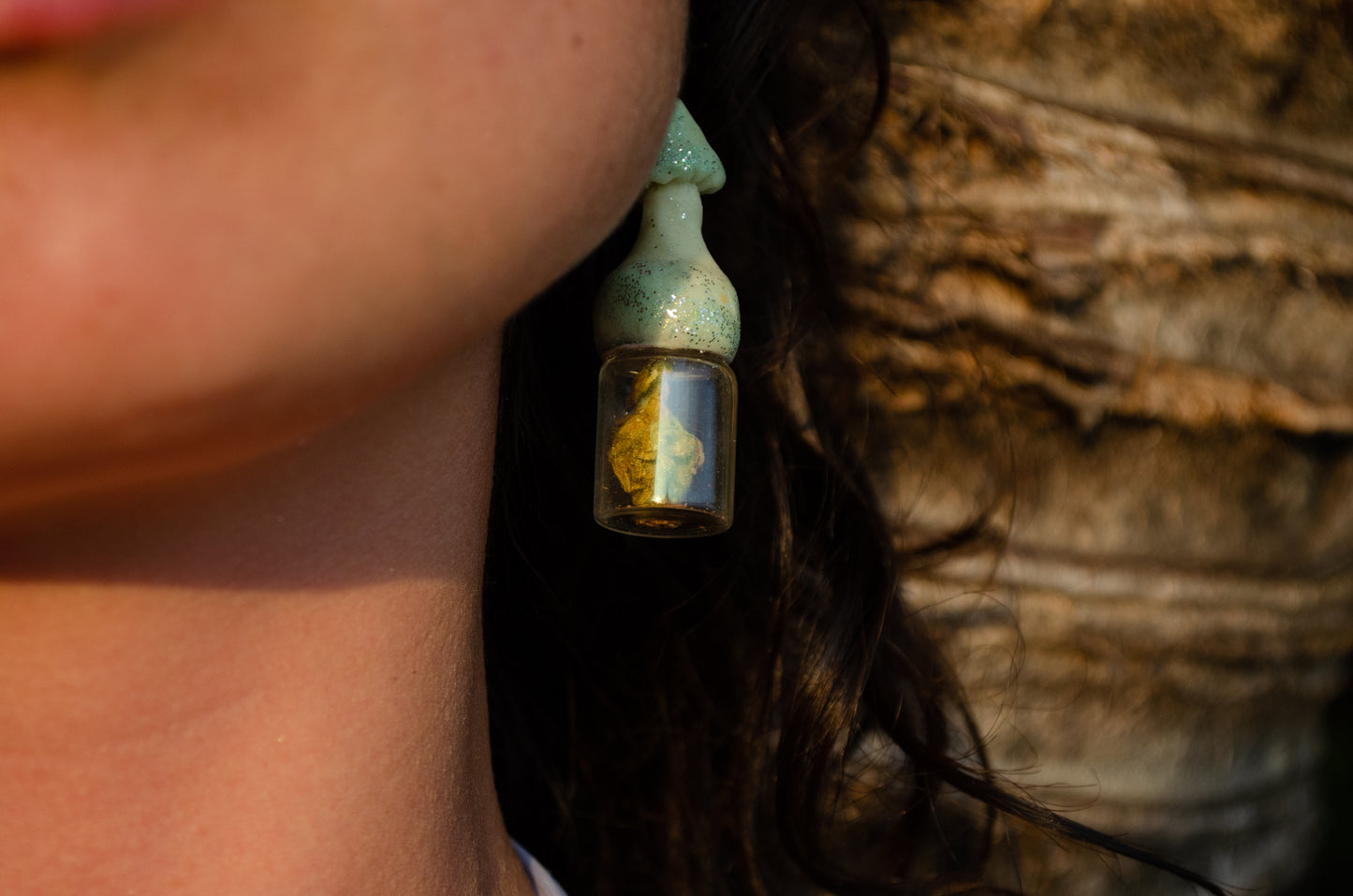 Glowing Mushroom Jar Container Earrings Screw Top Lid