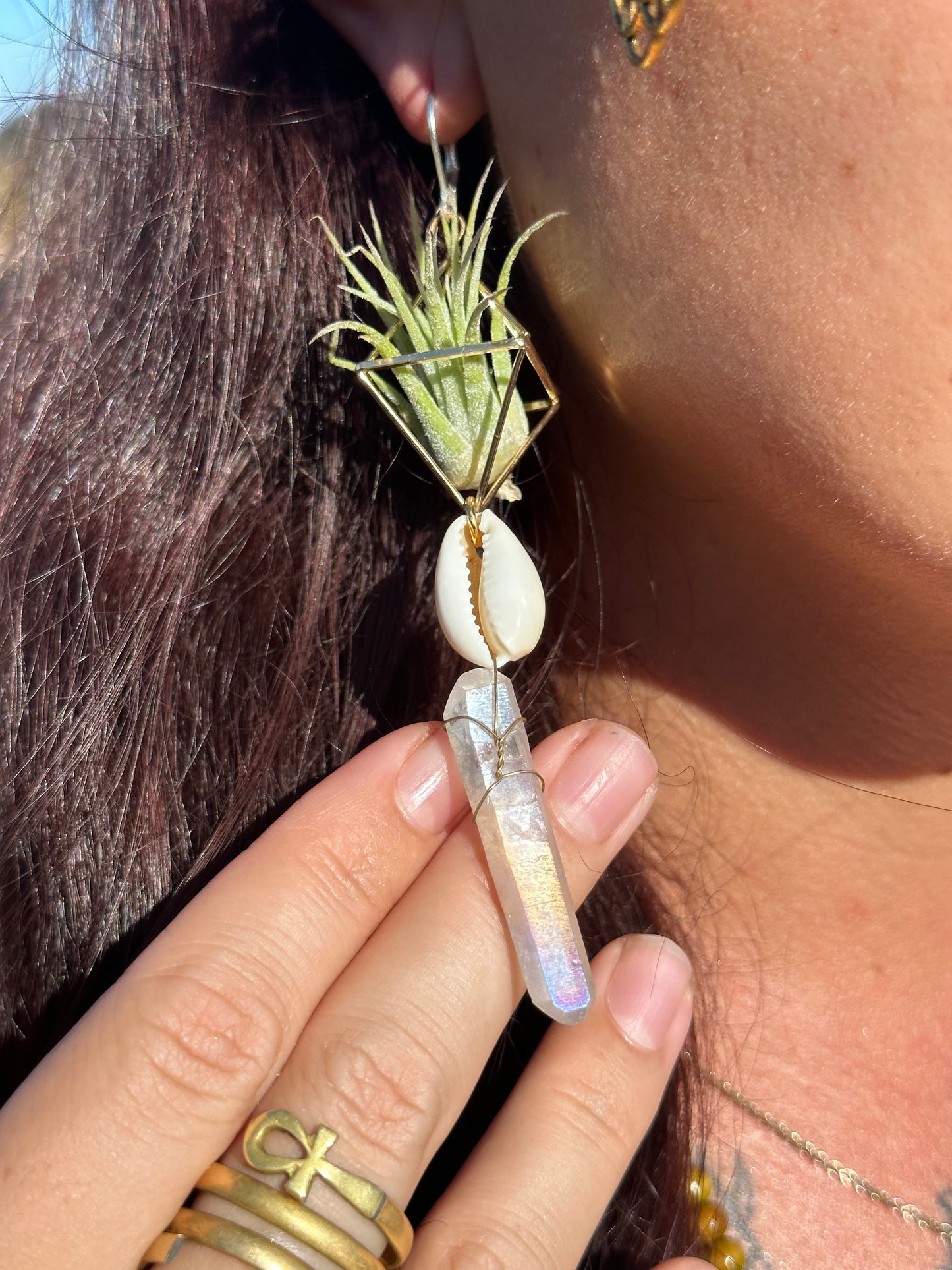 Quartz Crystal Point Air Plant Earrings