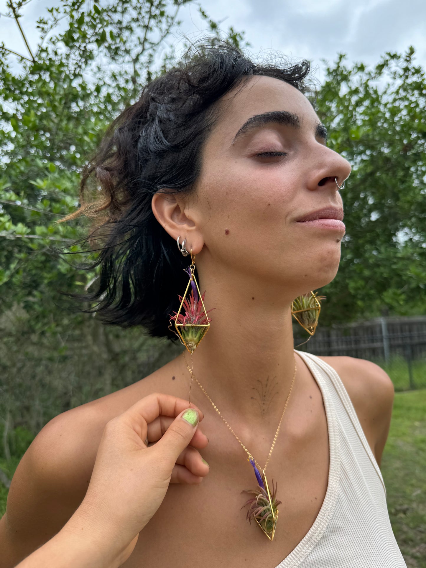 24K Gold Long Tetrahedron Air Plant Earrings ~ Minimalist Geometric Earrings