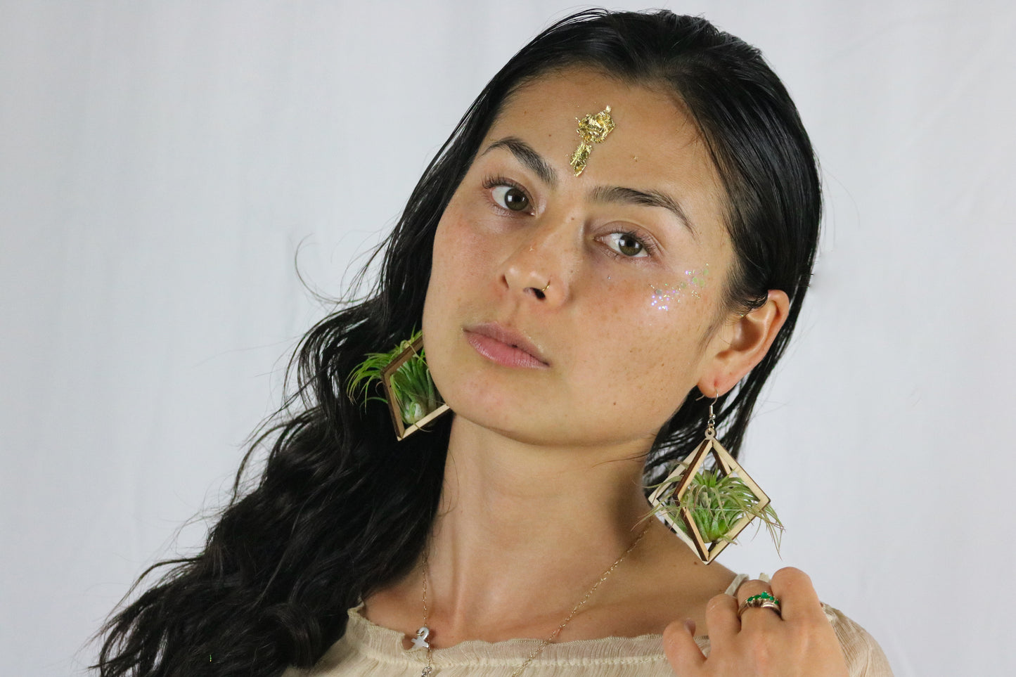 Lasercut Wooden Octahedron Air Plant Earrings ~ Japanese Tsugite Technique