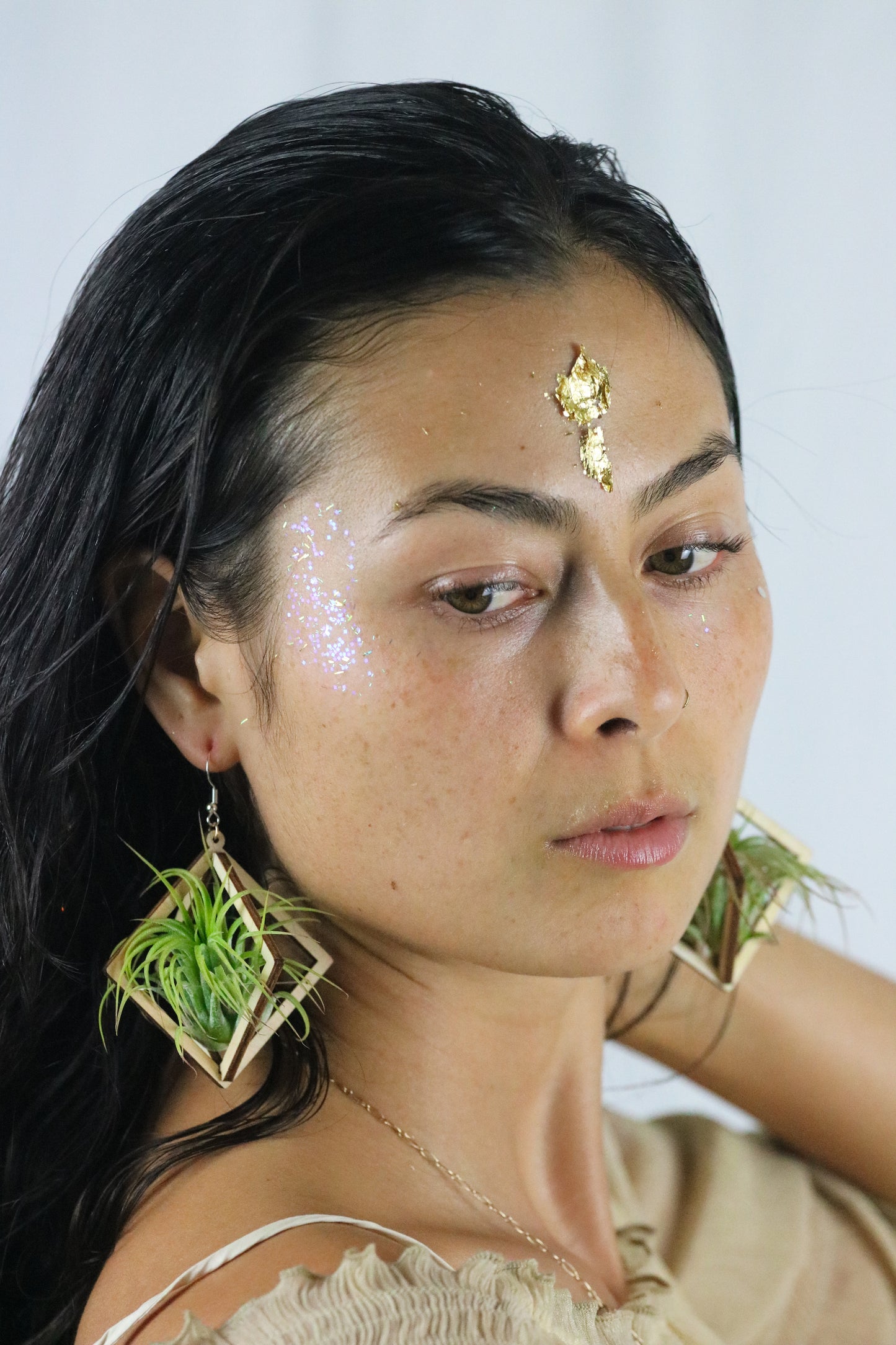 Lasercut Wooden Octahedron Air Plant Earrings ~ Japanese Tsugite Technique