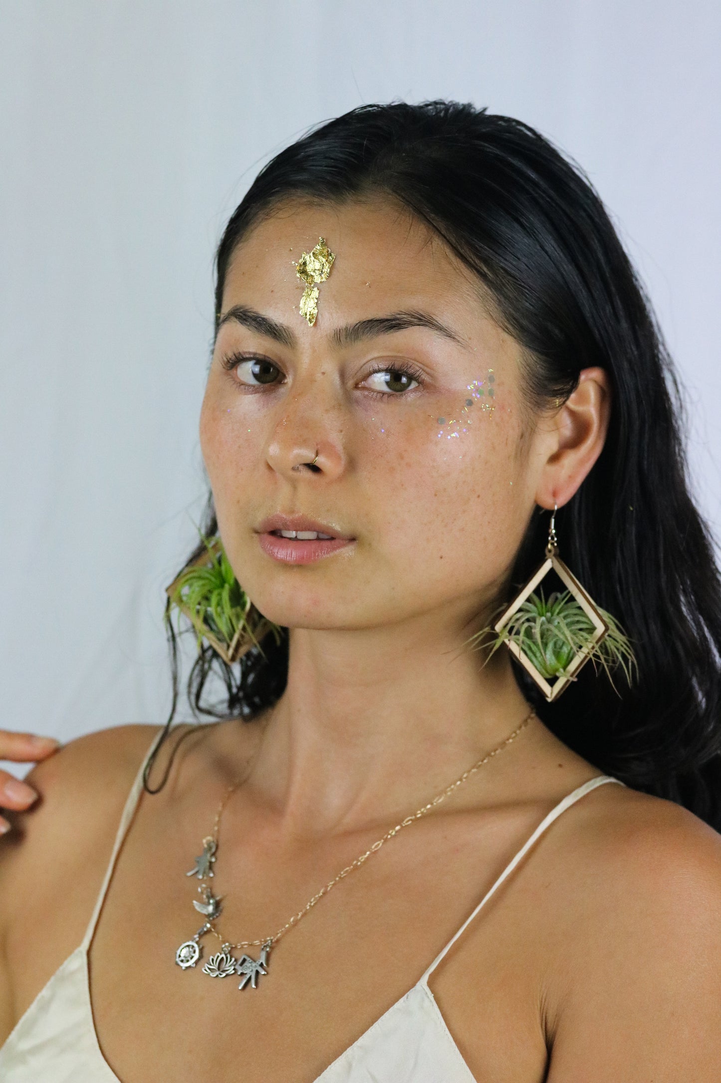 Lasercut Wooden Octahedron Air Plant Earrings ~ Japanese Tsugite Technique