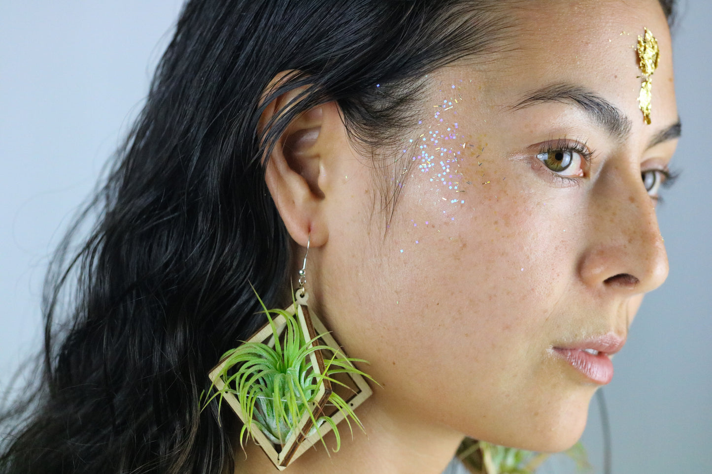 Lasercut Wooden Octahedron Air Plant Earrings ~ Japanese Tsugite Technique