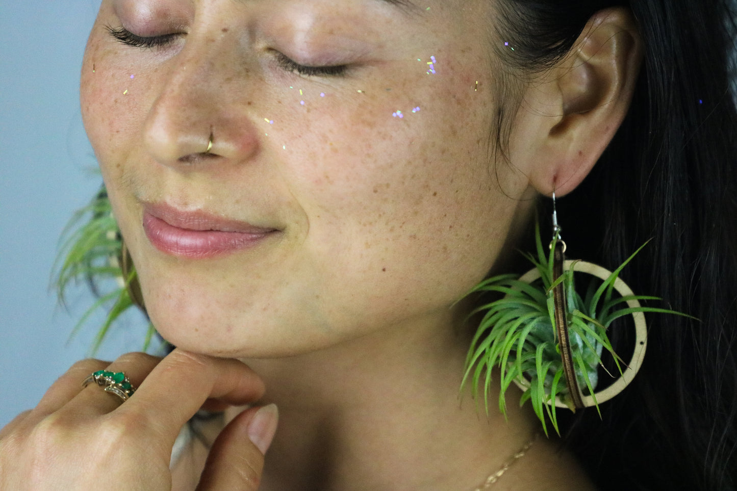 Lasercut Wooden Air Plant Orb Earrings ~ Japanese Tsugite Technique