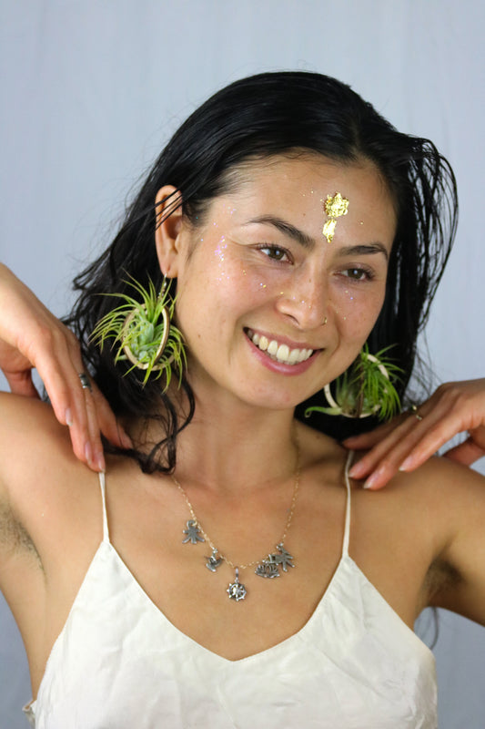 Lasercut Wooden Air Plant Orb Earrings ~ Japanese Tsugite Technique