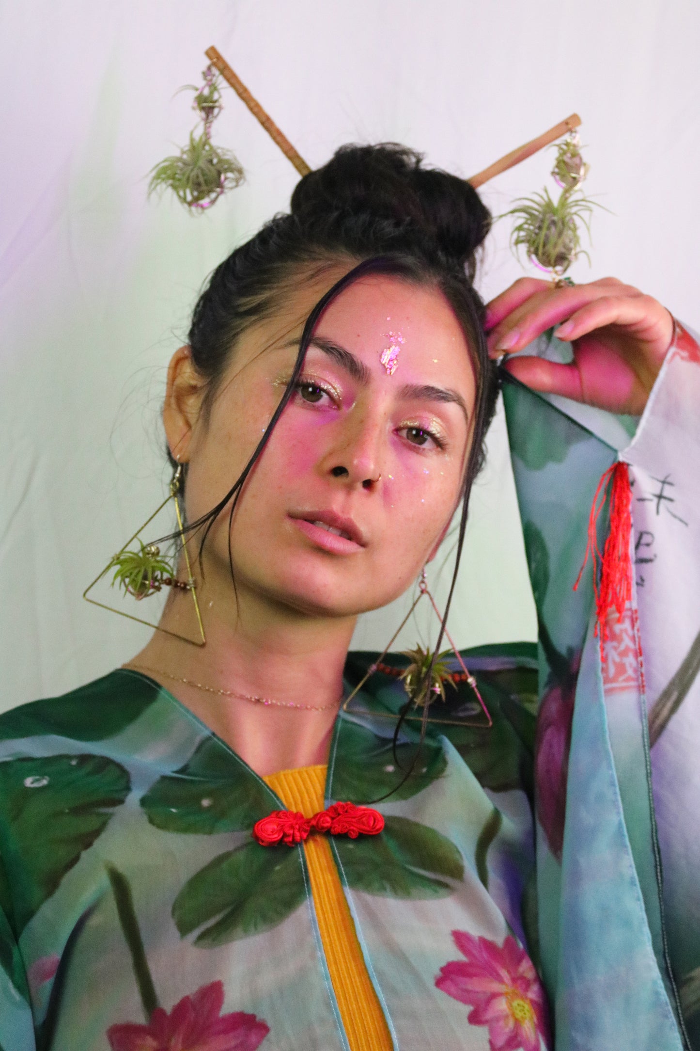 Triangular Air Plant Hoop Earrings ~ Geometric Tillandsia Earrings