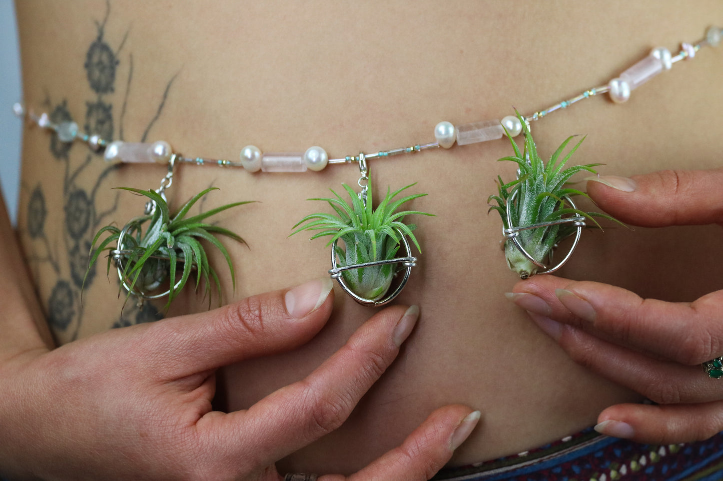 Air Plant Waist Beads Chain ~ Terrarium Orb & Octadedron Clips