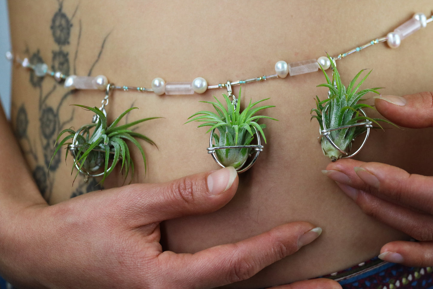 Air Plant Waist Beads Chain ~ Terrarium Orb & Octadedron Clips
