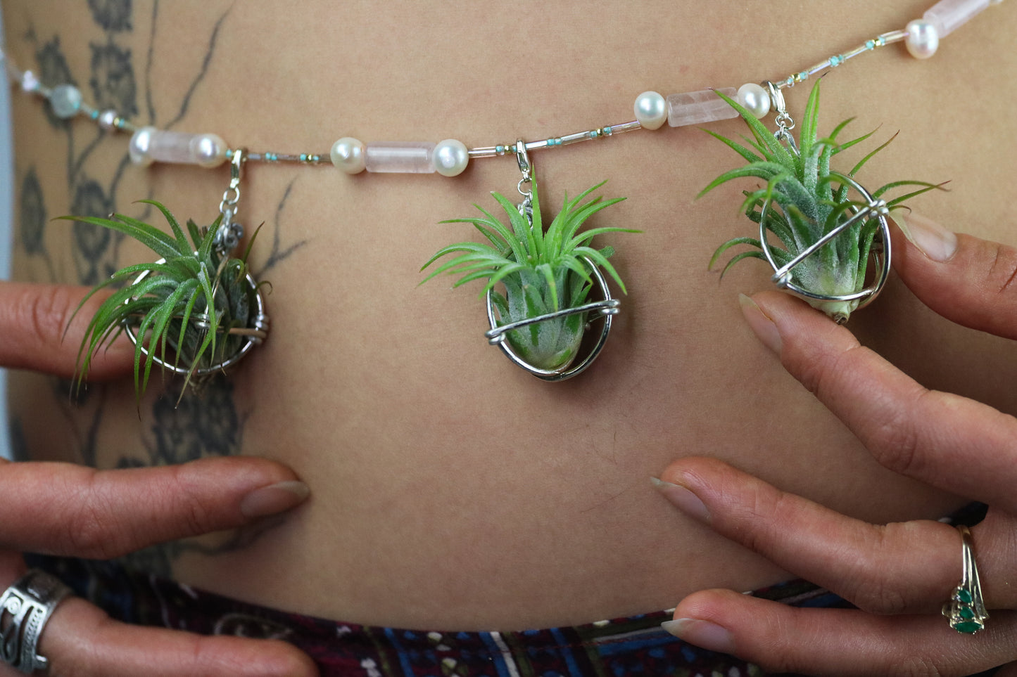 Air Plant Waist Beads Chain ~ Terrarium Orb & Octadedron Clips