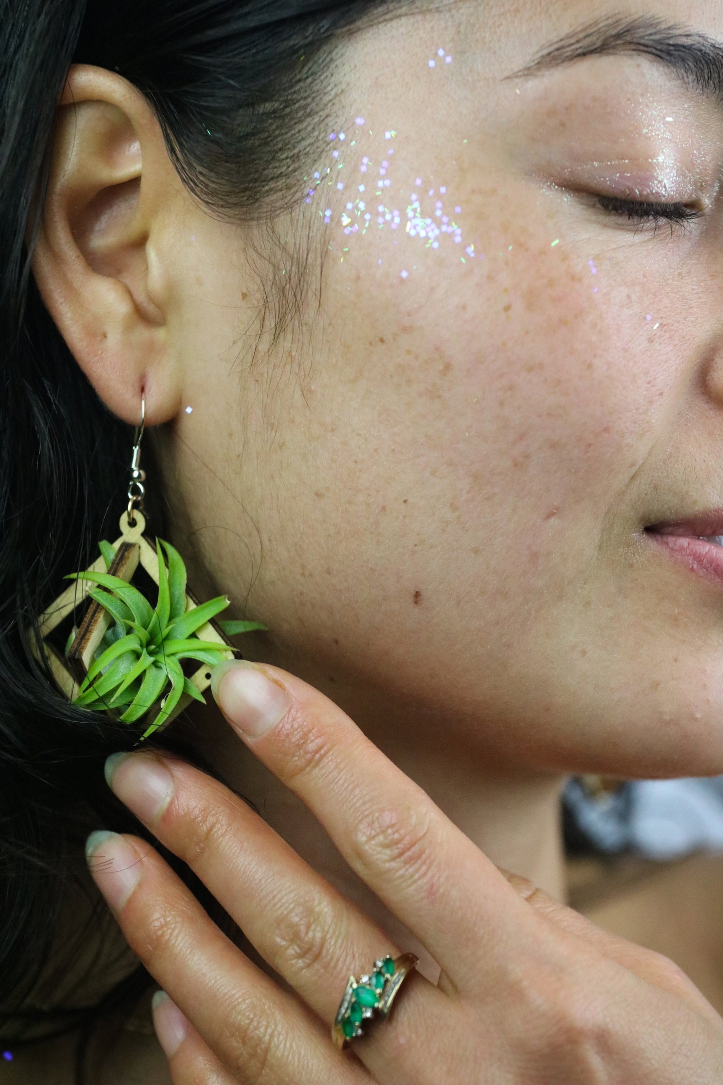 Lasercut Wooden Octahedron Air Plant Earrings ~ Japanese Tsugite Technique