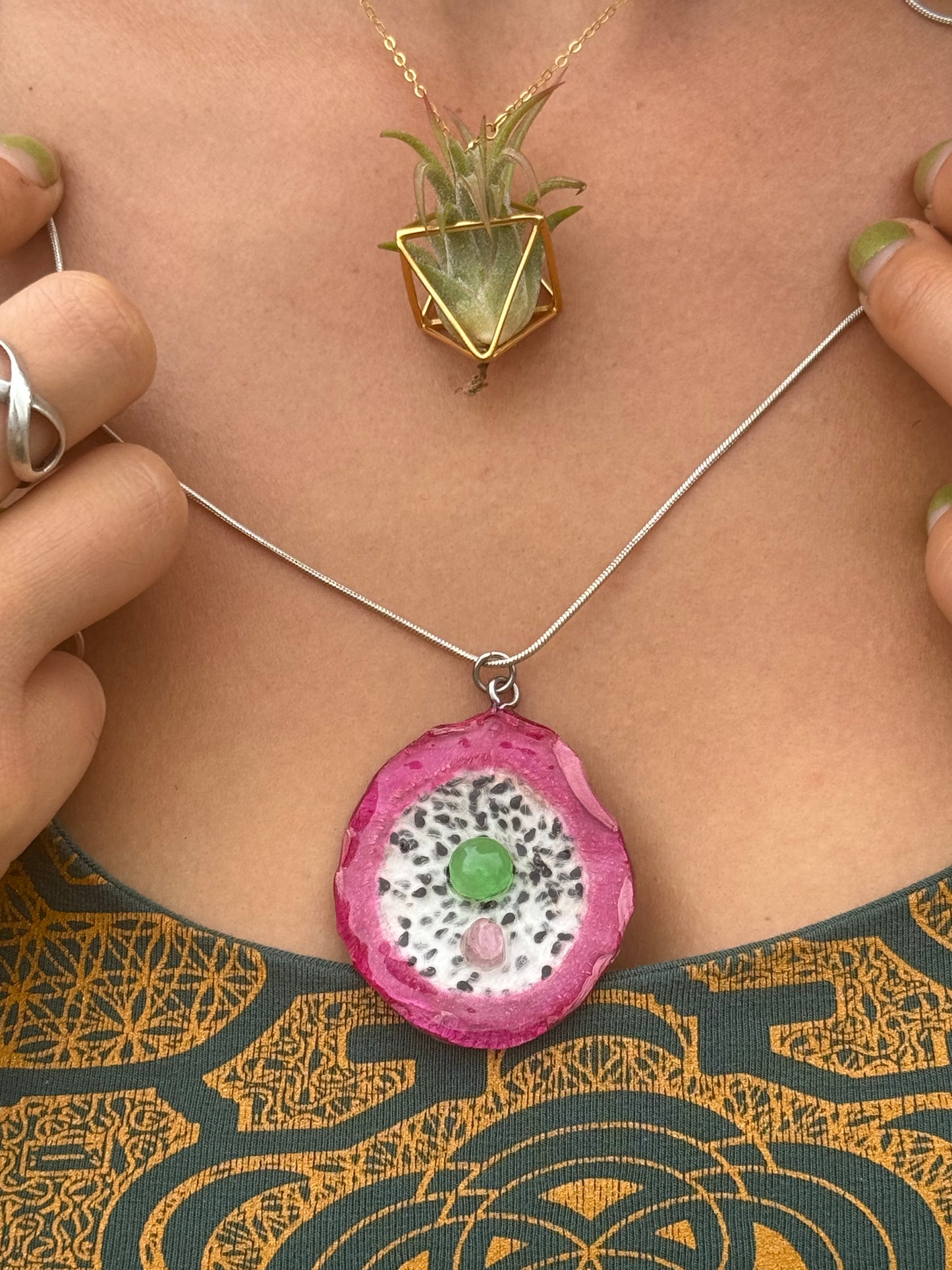 Luxury Air Plant Octahedron Pendant - 24K Gold / Solid Sterling Silver