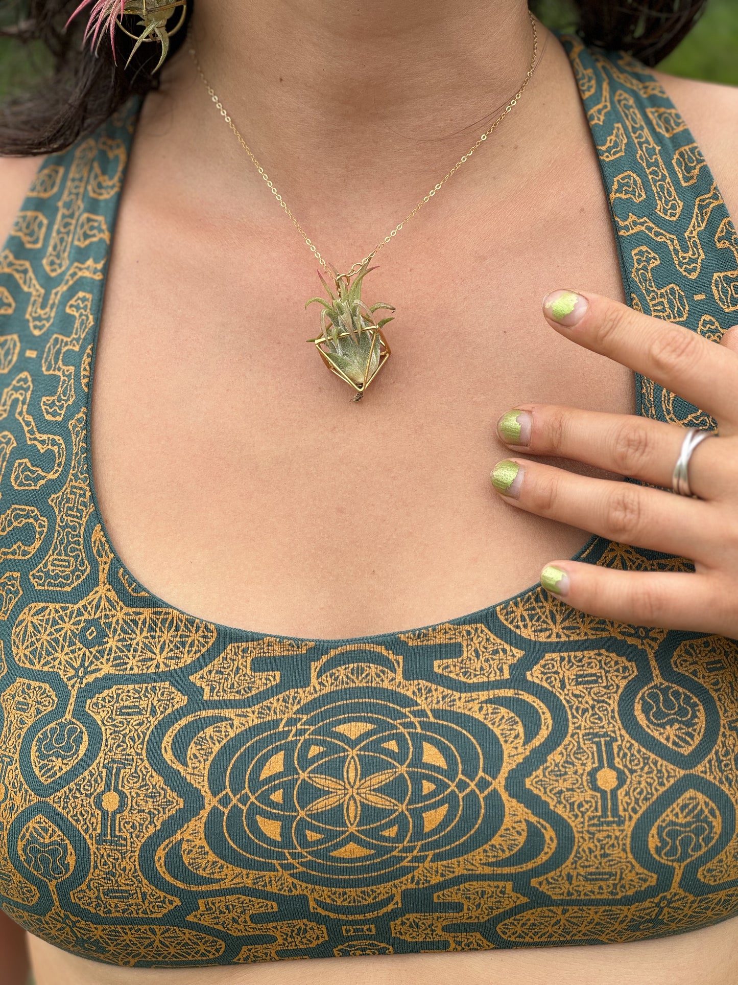 Luxury Air Plant Octahedron Pendant - 24K Gold / Solid Sterling Silver