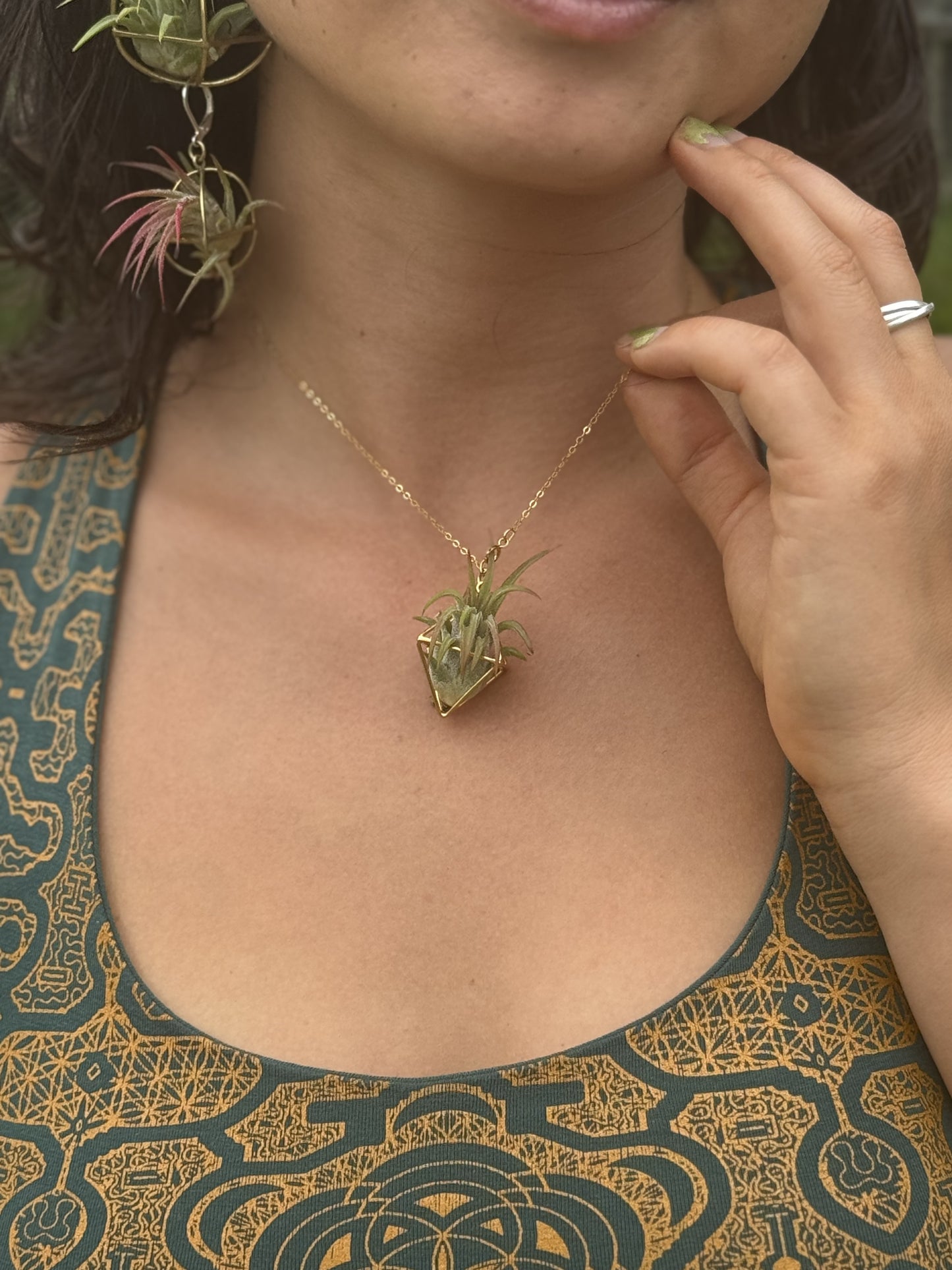 Luxury Air Plant Octahedron Pendant - 24K Gold / Solid Sterling Silver