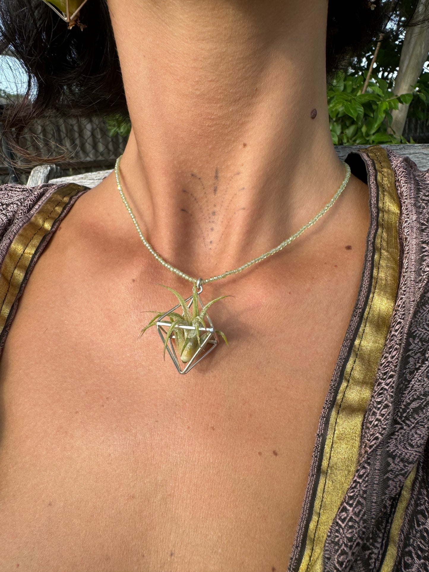 Luxury Air Plant Octahedron Pendant - 24K Gold / Solid Sterling Silver