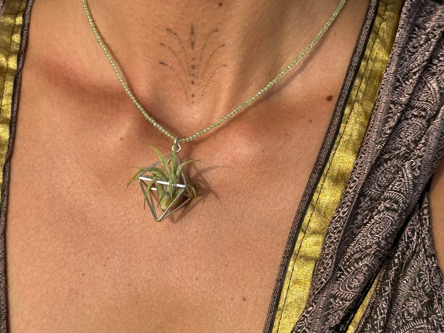 Luxury Air Plant Octahedron Pendant - 24K Gold / Solid Sterling Silver