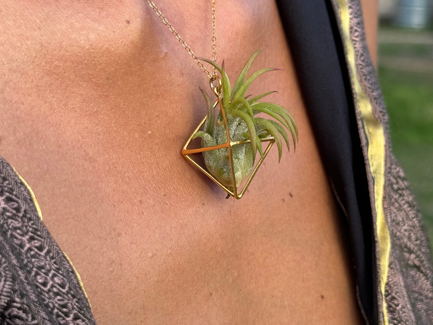 Luxury Air Plant Octahedron Pendant - 24K Gold / Solid Sterling Silver