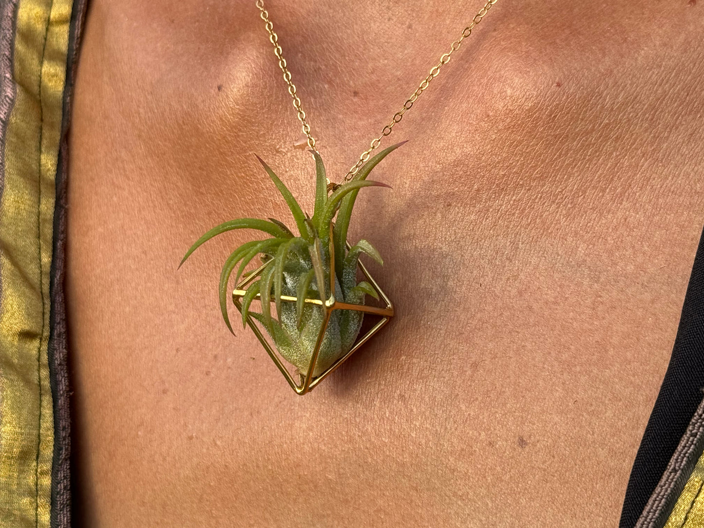 Luxury Air Plant Octahedron Pendant - 24K Gold / Solid Sterling Silver