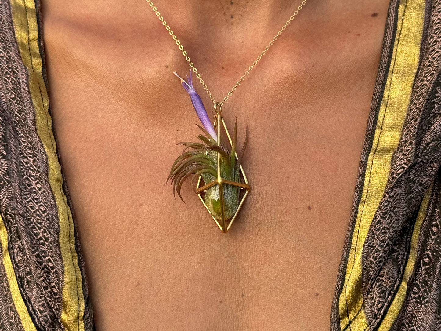 Luxury Air Plant Tetrahedron Pendant - 24K Gold / Solid Sterling Silver
