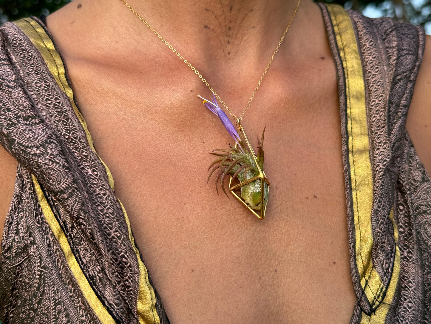 Luxury Air Plant Tetrahedron Pendant - 24K Gold / Solid Sterling Silver