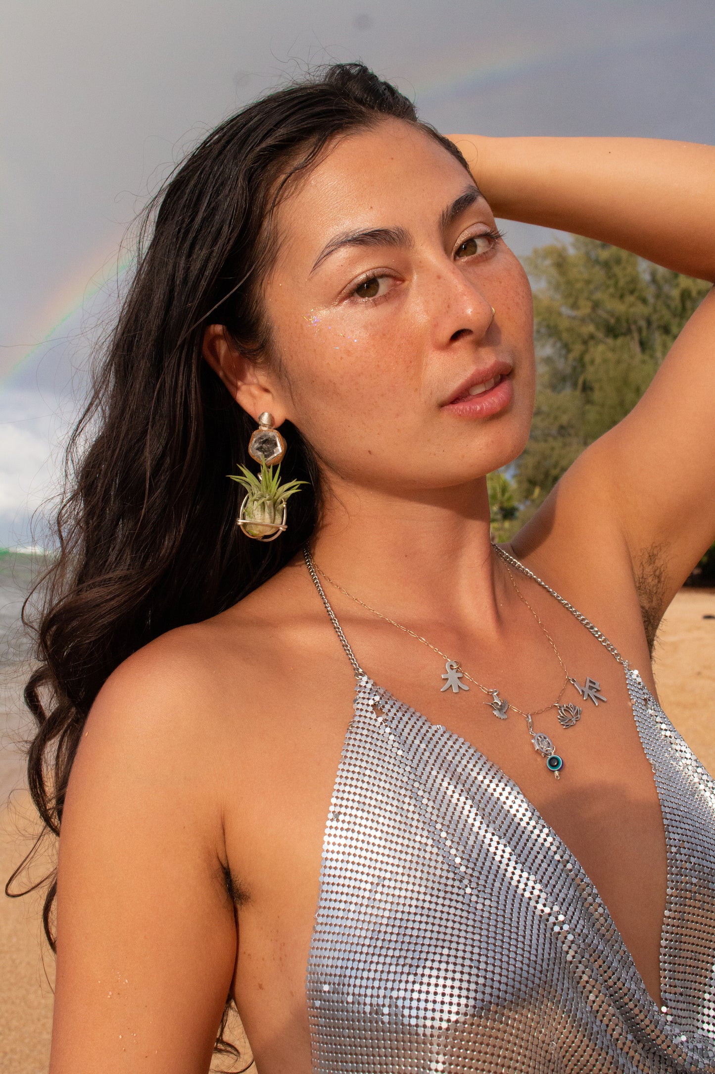 Geometric Crystal Ball Air Plant Stud Earrings - Metaphysical Platonic Solids