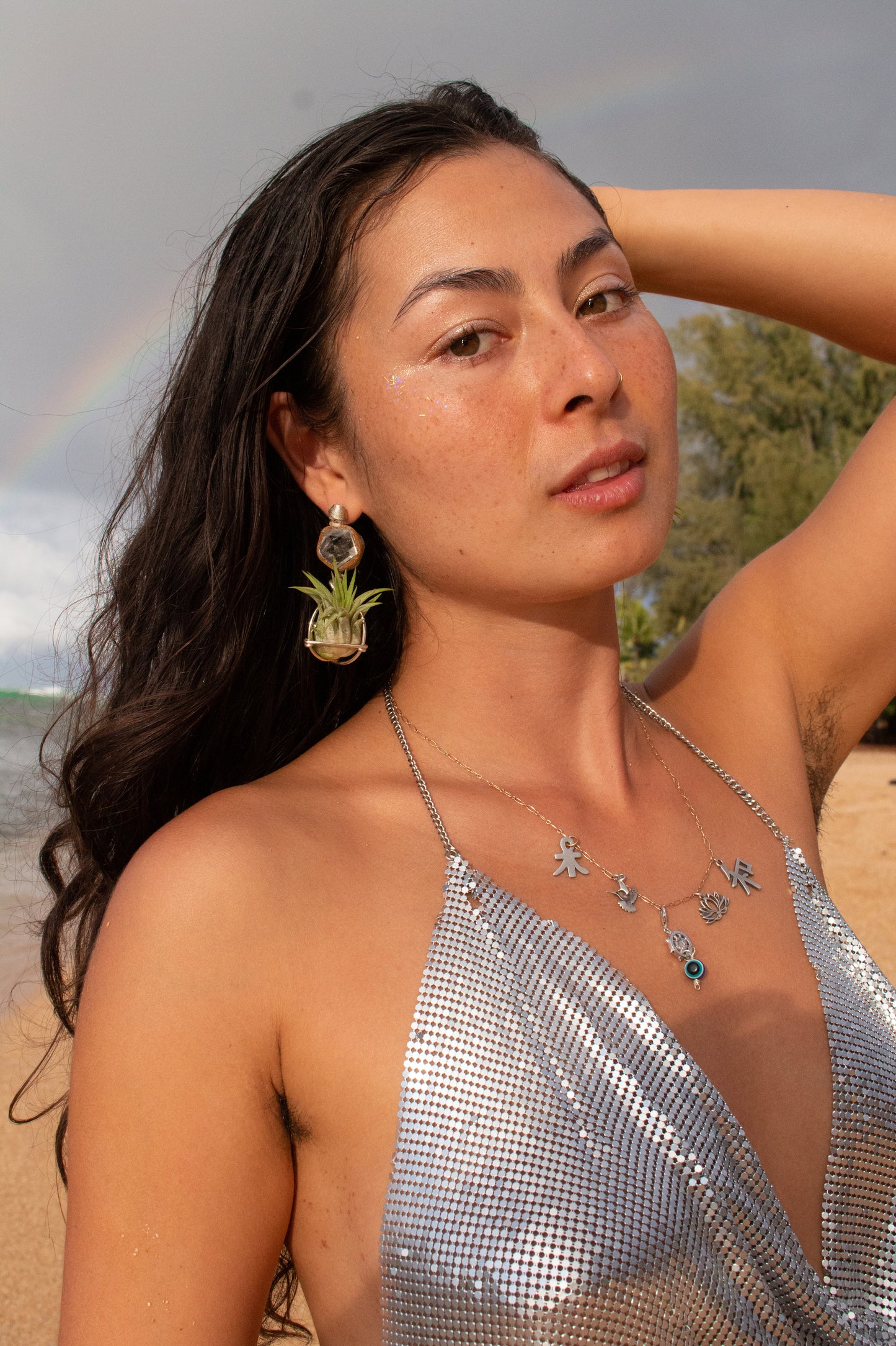 Geometric Crystal Ball Air Plant Stud Earrings - Metaphysical Platonic Solids