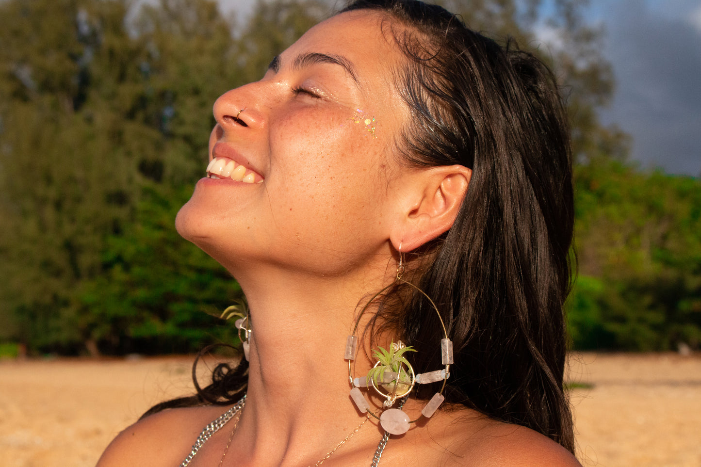 Crystal Jewel Beaded Air Plant Hoop Earrings