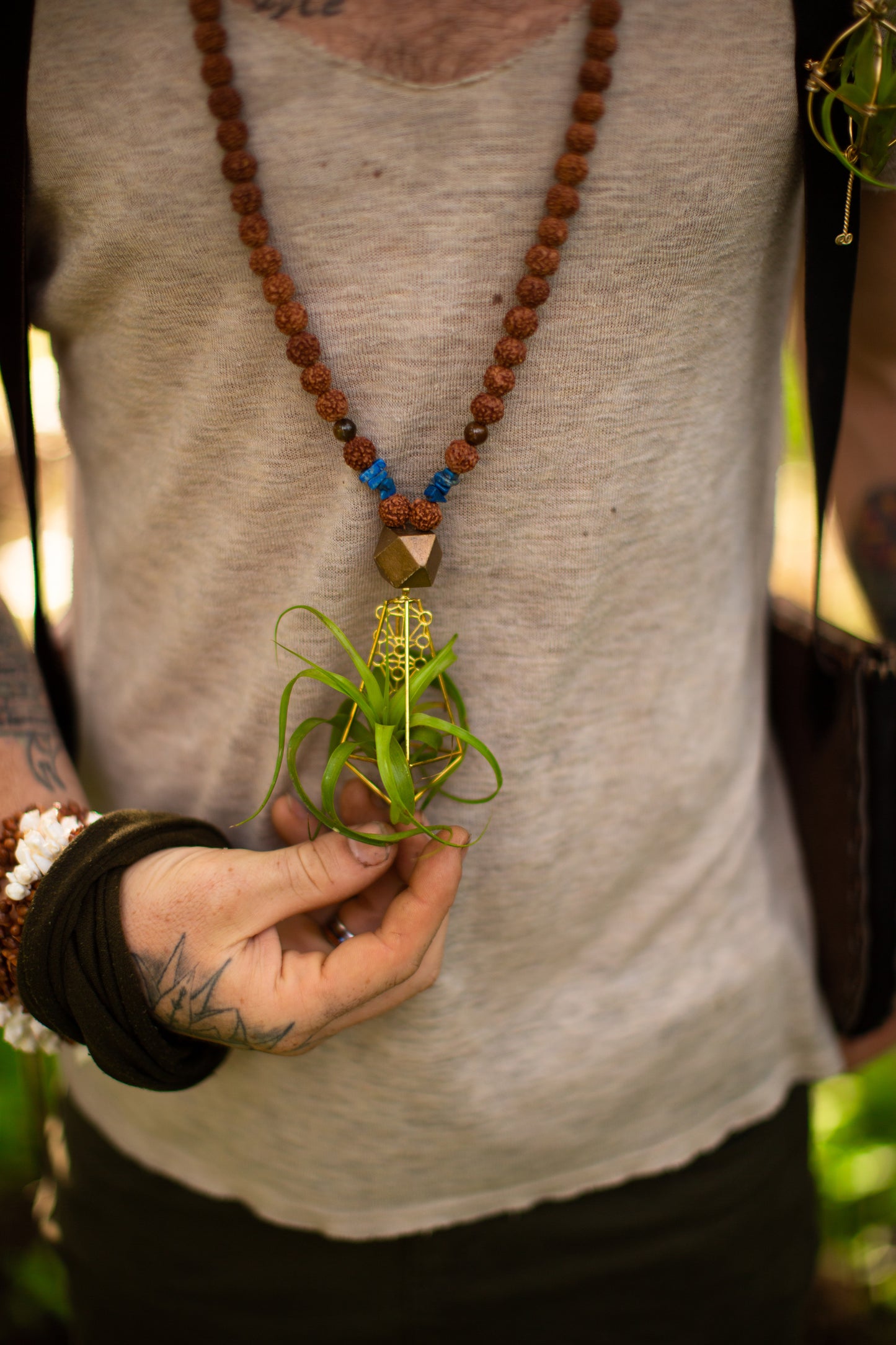 Rudraksha Monk Prayer Bead Air Plant Necklace