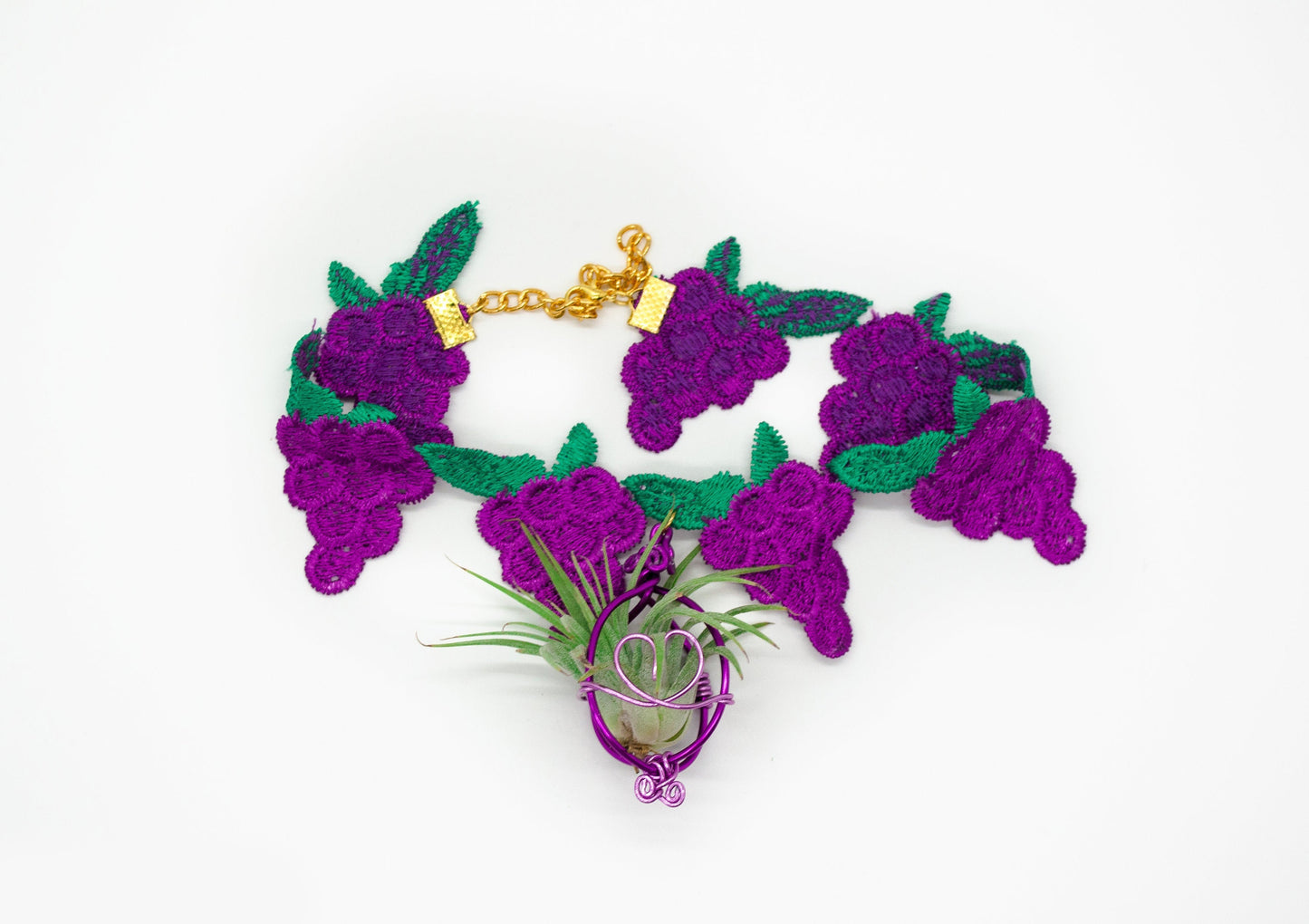 Air Plant Choker Pendant  ~  Fruity Chokers + Earrings Set (Cherry, Grape, Banana, Watermelon, Strawberry)))