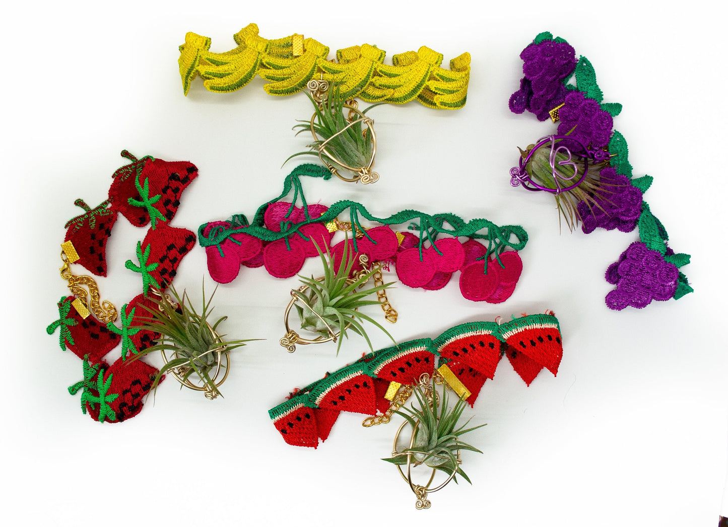 Air Plant Choker Pendant  ~  Fruity Chokers + Earrings Set (Cherry, Grape, Banana, Watermelon, Strawberry)))