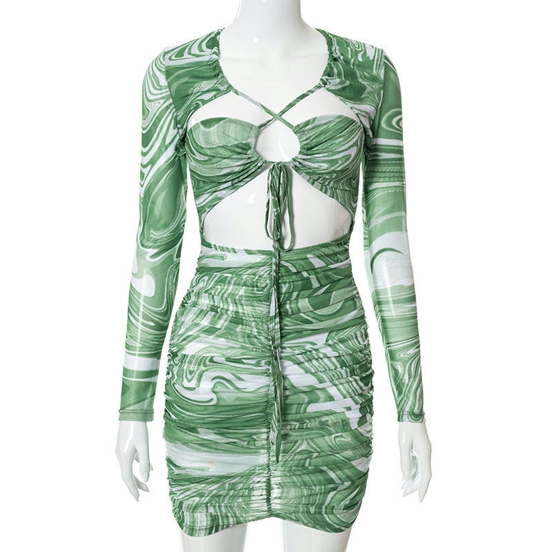 Malachite Marble Lace Up Sexy Bodycon Dress