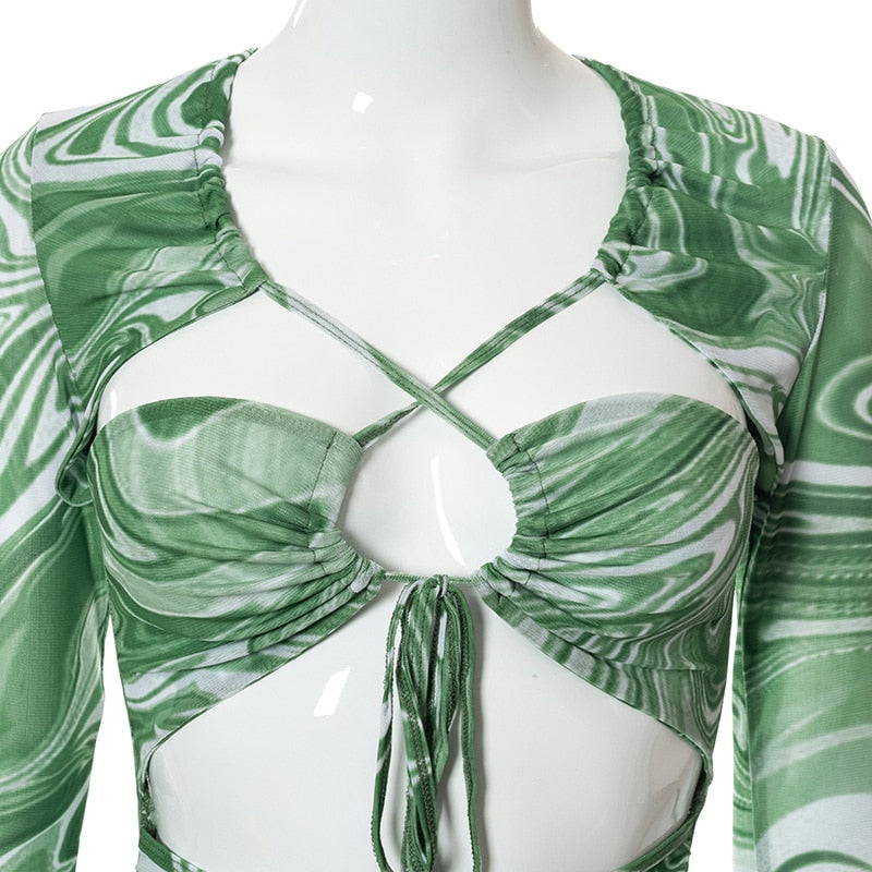 Malachite Marble Lace Up Sexy Bodycon Dress