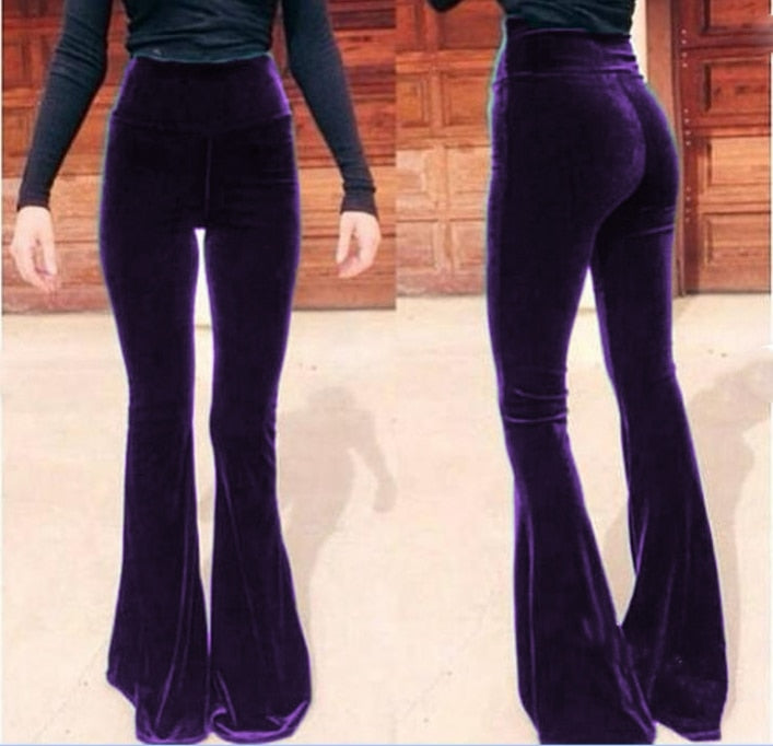 Peridot Velvet Flare High Waisted Stretchy Festival Trousers