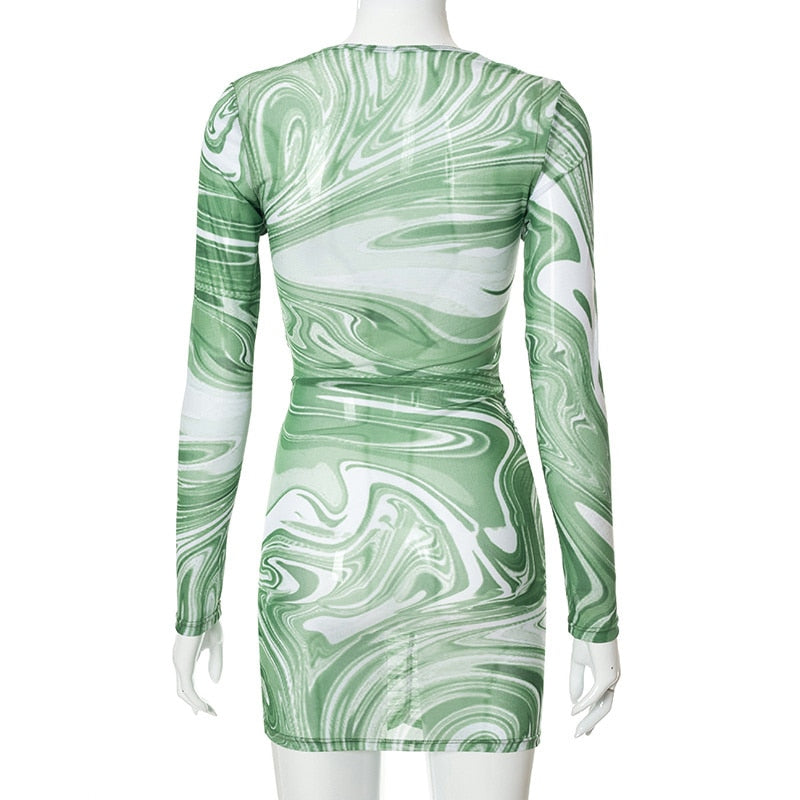 Malachite Marble Lace Up Sexy Bodycon Dress