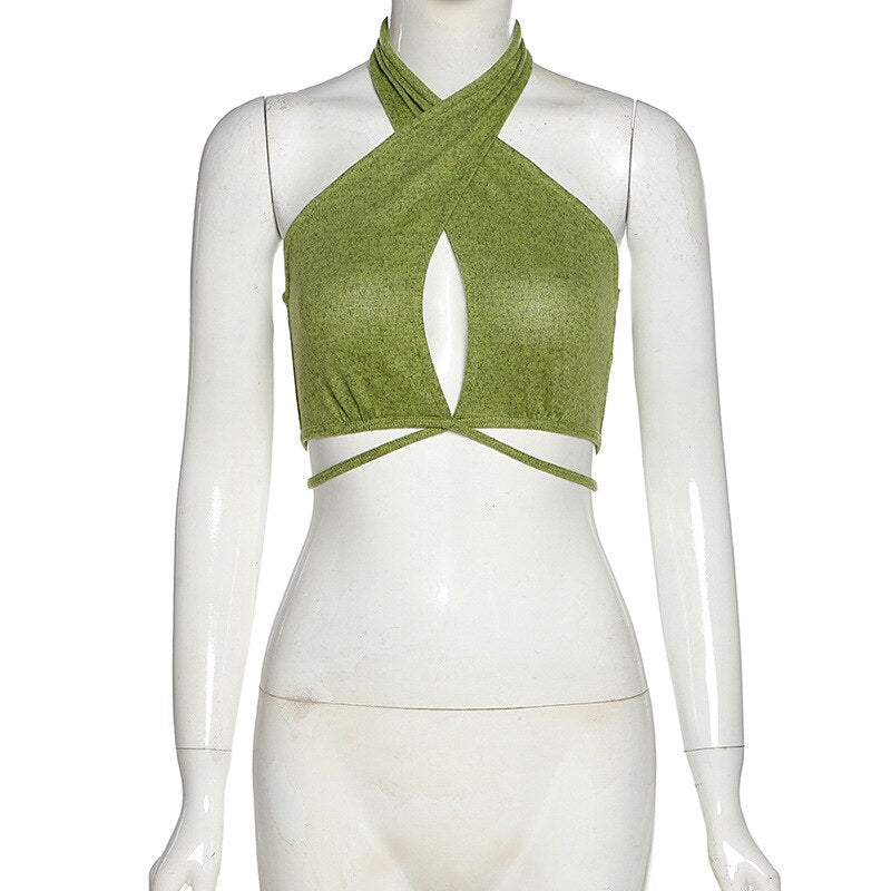 Monique Butterfly Criss Cross Wrap Halter Crop