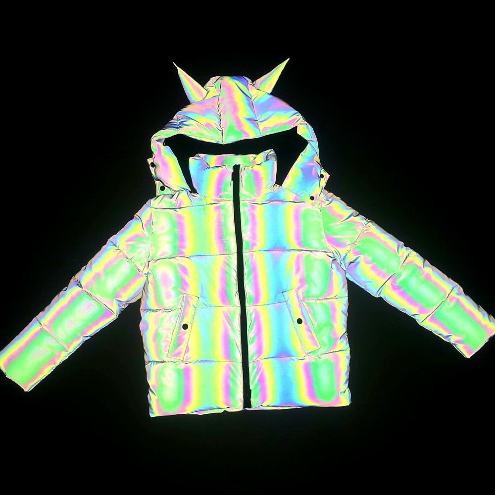 Ninja Alien Rainbow Reflective Antenna Hooded Down Bubble Coat  Jacket
