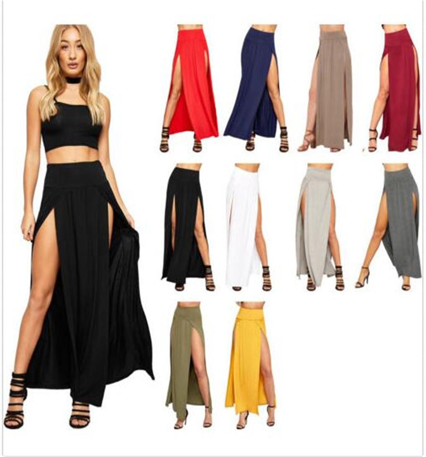 Asami High Waisted Sexy Double Slit Long Maxi Skirt